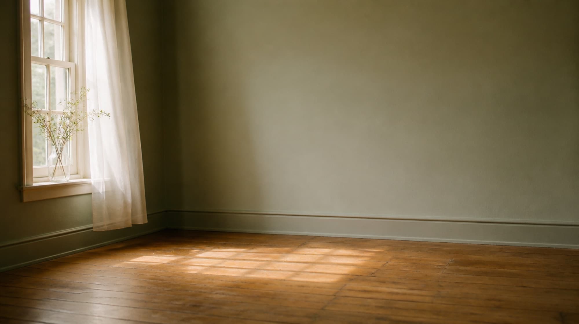 Morning light falling across the floor of a quiet, empty room